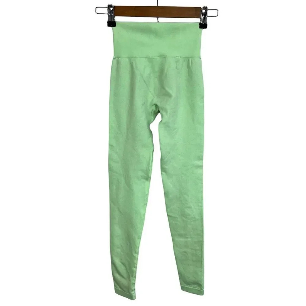 Bo+Tee Lime Green Leggings Size XXS Stretch Seamless Women’s - Picture 2 of 6